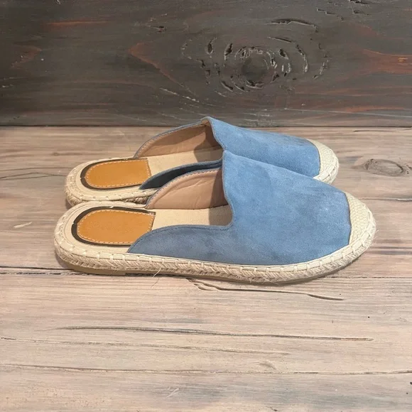 Blue Suede Espadrille Slip On Mules - Picture 4 of 6